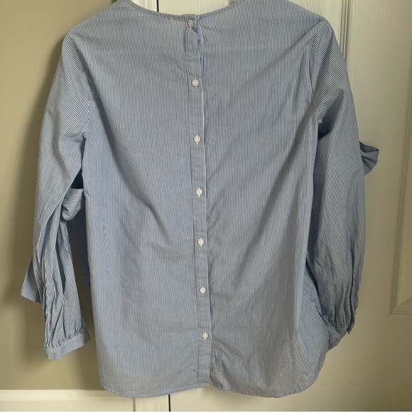 Pleione Blue and White Pinstripe Blouse - Picture 2 of 4